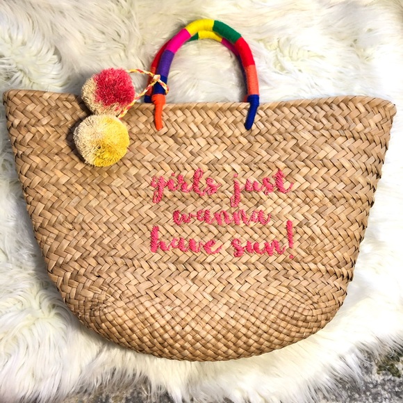kayu Handbags - Kayu St Tropez Girls Just Wanna Have Fun Straw Bag